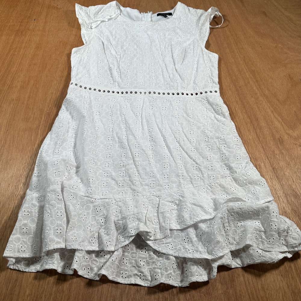 City Studio Eyelet Dress Kids Size 15 White Ruffle High-Low Sleeveless 4018-WZ4B